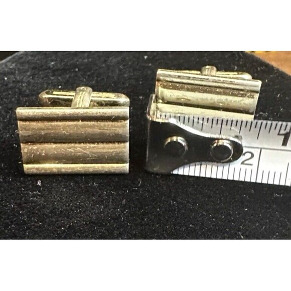 Silver Tone Cufflink lot of 2 Toggle Back 8 point Star burst Rectangle ridge - Picture 4 of 12